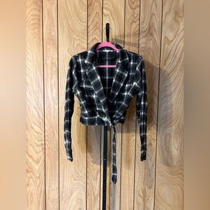 Plaid Buckle-Front Cropped Jacket